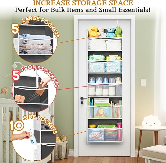 2 Pack Over Door Organizer with 5 Large Pockets