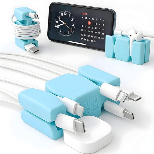 CordBrick 4PK Silicone & Steel Weighted Cord Holders for Bedside. Travel Phone Cable Organizers. Multiuse iPhone Accessories. Small Gifts for Him, College Student. Tech Gadgets for Teenagers. Aqua