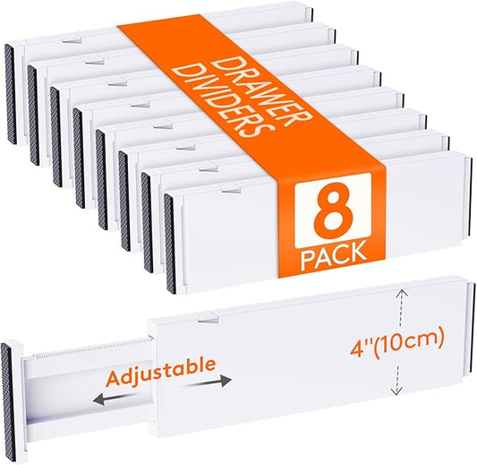 8 Pack 4" High Drawer Dividers 34-56cm/13.5-22" Adjustable Drawer Organizer