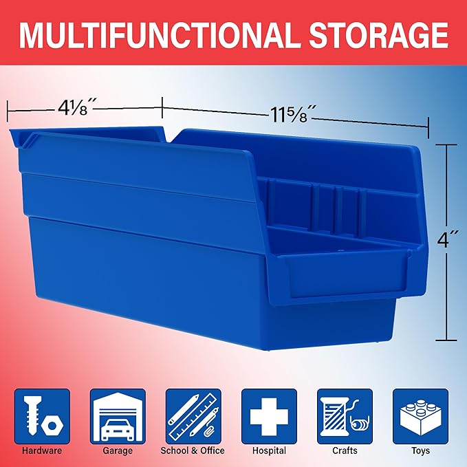 Akro-Mils 30120 Plastic Shelf Bins, Heavy Duty Storage Bins for Garage, Closet, and Drawer Organization, 12" x 4" x 4", Clear, 24-Pack