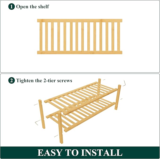 Smiry Bamboo Shoe Rack, 2 Tier Free Standing Wooden Shoe Organizer, Stackable Wood Shoe Storage Shelf for Closet, Entryway, 14 Vertical Slats, One-piece Heavy-Duty Legs, 26.8"x11"x13", Natural