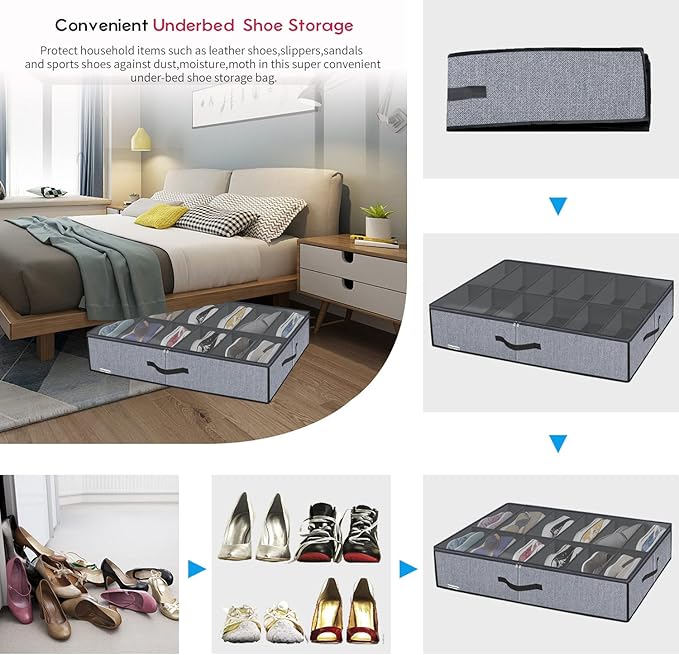 Large Under Bed Shoe Organizer (6 to 12 Pairs x 2)