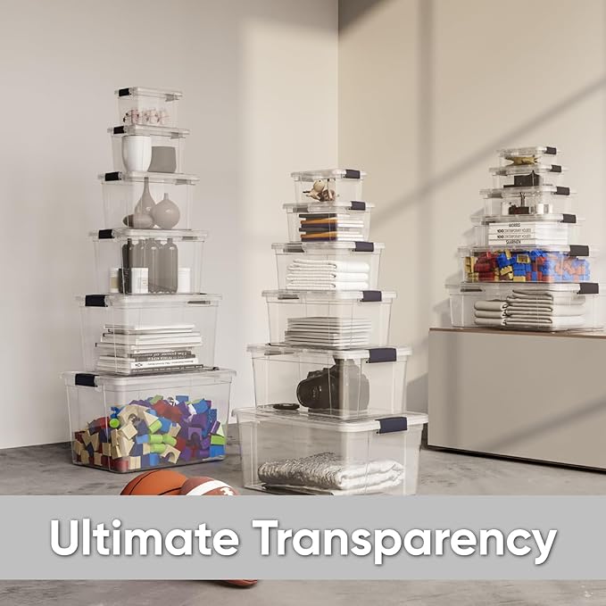 Superio Small Clear Plastic Storage Bin with Lid, 11 Qt, Non-Toxic, BPA Free, Odor Free, Organizer Storage Box, Stackable Plastic Tote for Home, Garage, School, and Office
