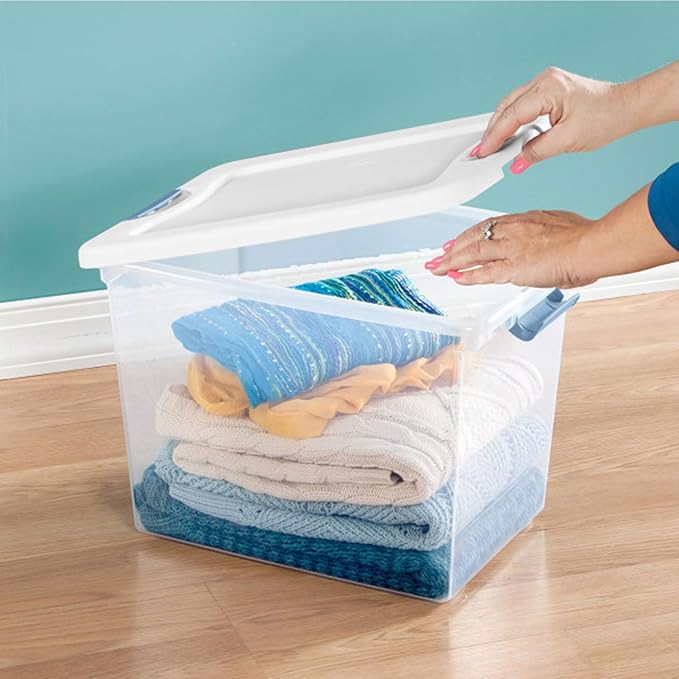 24-Pack Latching Box, Under Bed Storage Bins with Lids, Clear Plastic, 25 Quart