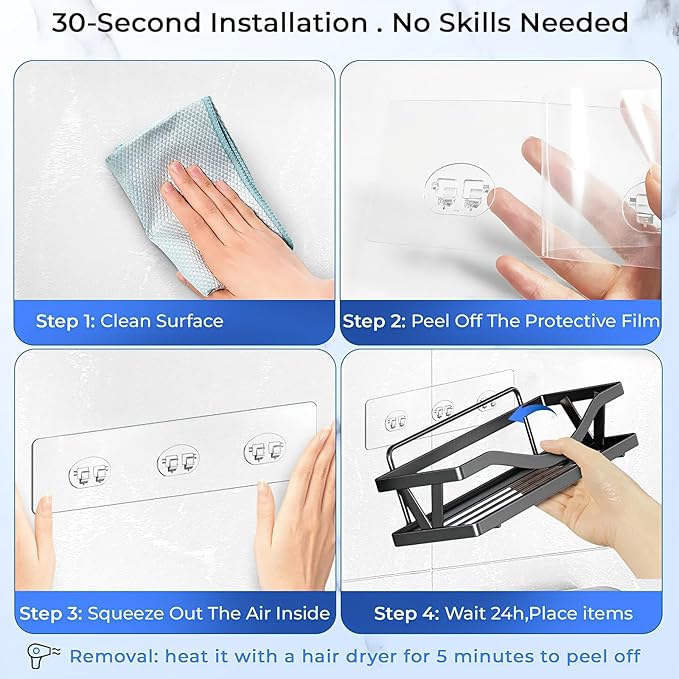 Shower Caddy Adhesive Replacement Hooks, Transparent-14 Pack