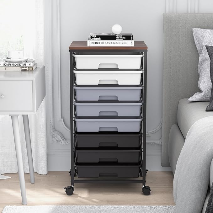 Rolling Cart with Drawers, Dark Grey