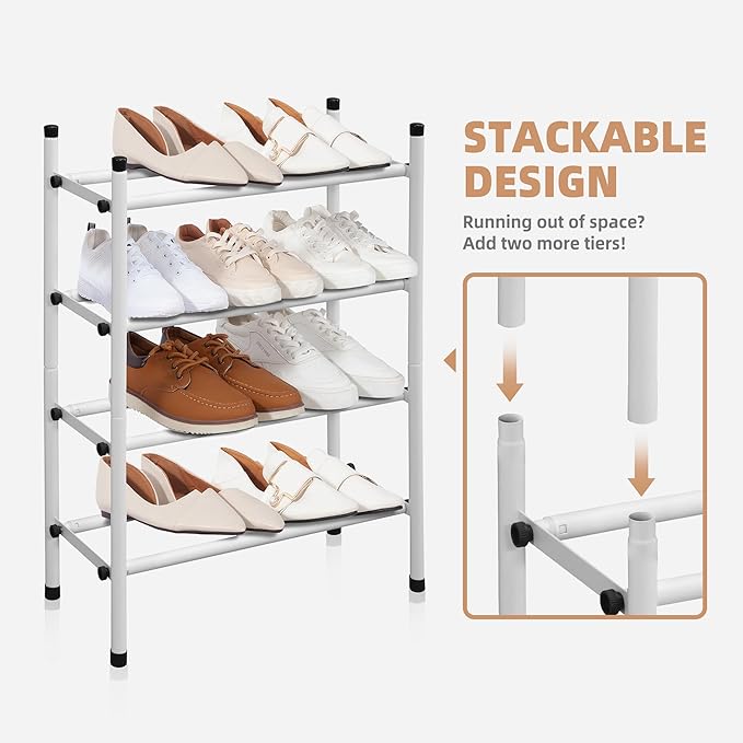 STORAGE MANIAC Expandable Shoe Rack, White 2 Tier
