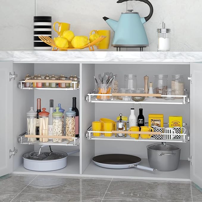 Pull Out Cabinet Organizer, 23~39.8"W x 22.5"D. 2Pack
