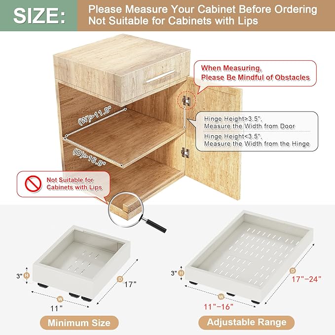 Fokyfok 2Pc Pull out Cabinet Organizer,Width(11"-16"),Depth(17"-24") Expandable No Drill Roll out Drawers,Adhesive Sliding Drawers,Slide out Shelves for Cabinets Without Lip,Kitchen,Pantry,White