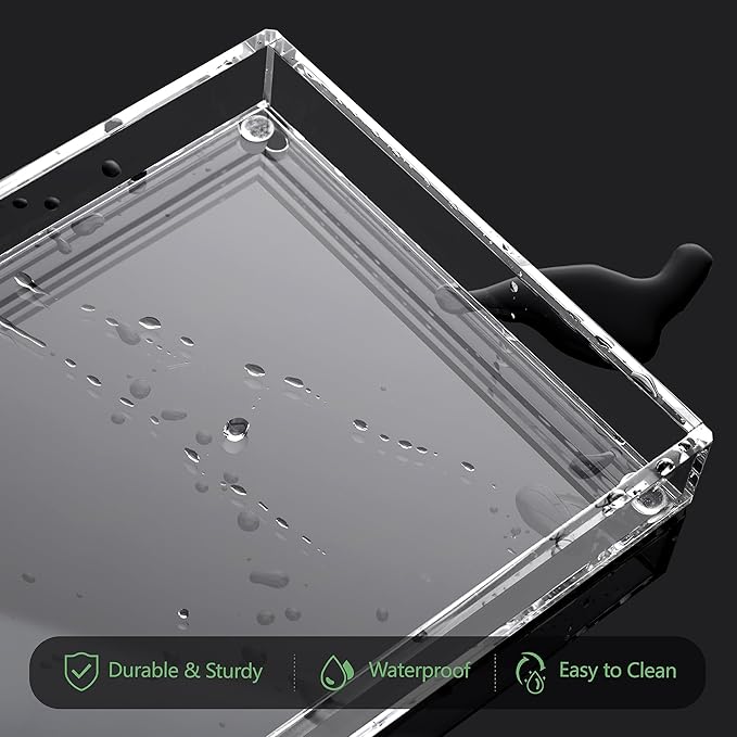 Acrylic Bathroom Vanity Tray, Rectangle Decorative Countertop Perfume Dish Soap Holder, Clear Organizer for Kitchen Toilet Tank, 11.02"x6"x1.1"