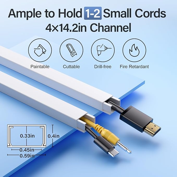 56.7in Cord Hider, Cord Covers for 1-2 Wires on Wall, One-Cord Cable Hider