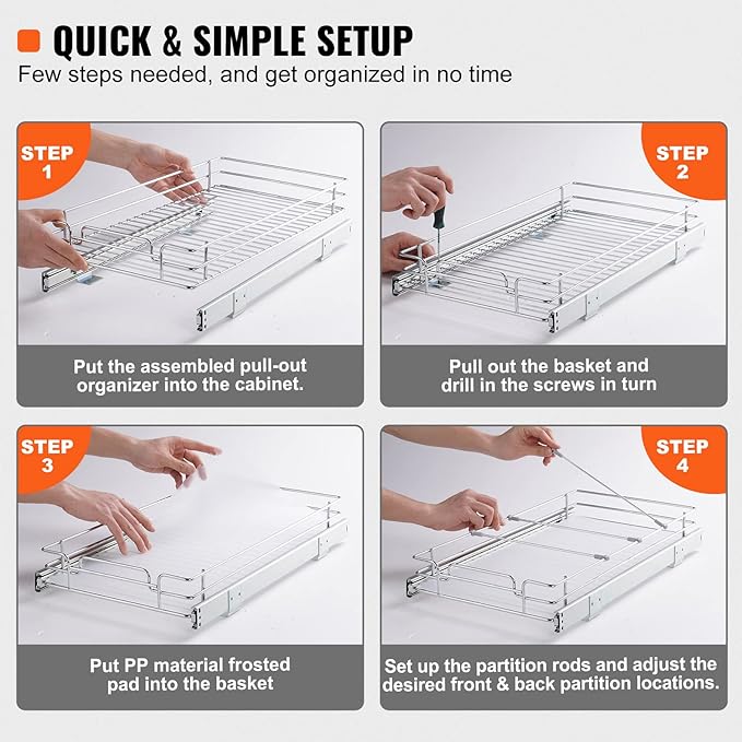 12.5"Wx21"Dx3.5"H Pull Out Cabinet Organizer
