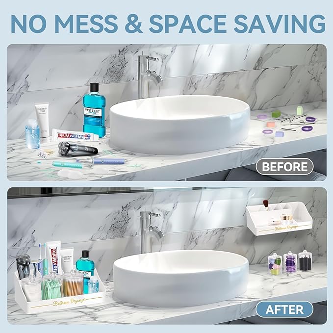 Tucao Toothbrush Holders, Toothbrush Holders for Bathroom with 6 Large Capacity Storage Slots & 3 Qtip Holders - Sturdy for Bathroom Counter Organizers and Storage Countertop - Marble White