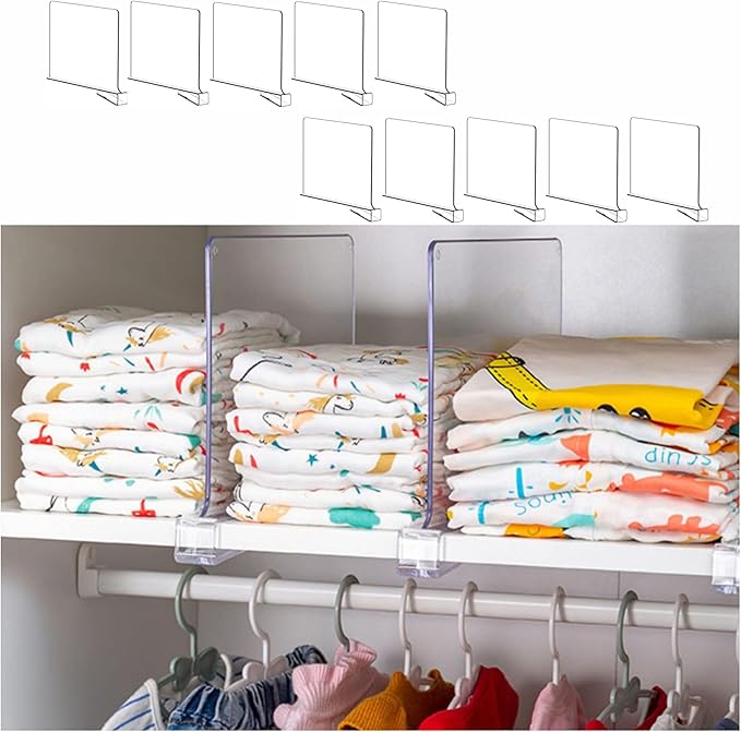 10 Pack Clear Acrylic Shelf Divider for Closet Organization