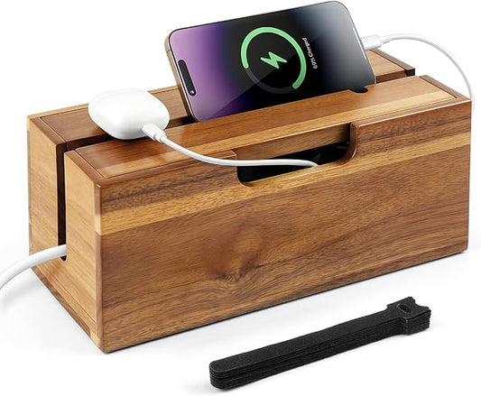 Acacia Cable Management Box, Cord Hider Organizer with Phone Stand