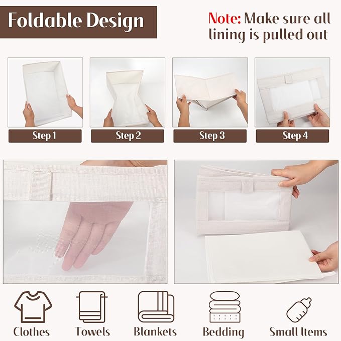 10 Pack Linen Closet Organizers And Storage, Closet Storage Bins for Closet Organization, Linen Closet Baskets Foldable Closet Organizer Bins with Clear Window For Organizing Clothing, Jeans