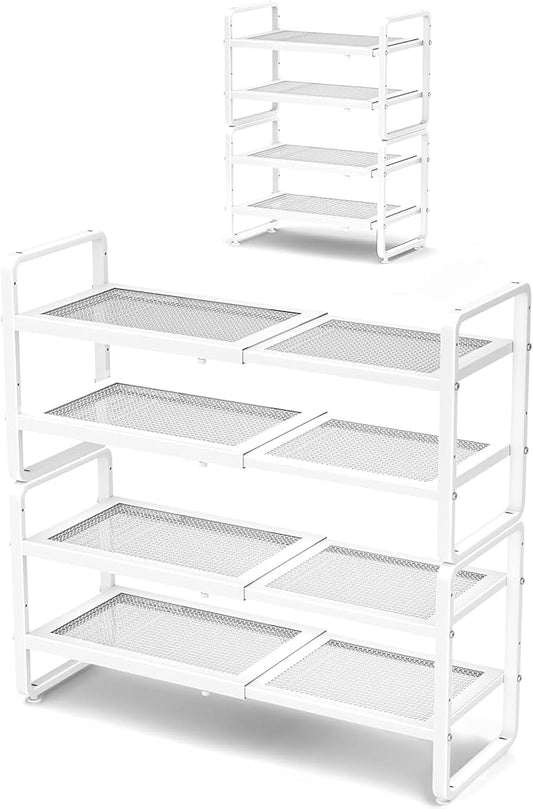 Shoe Rack, Expandable Shoe Organizer for Closet, White, 4-Tier