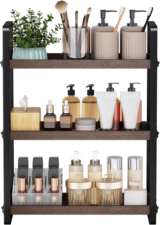 Bathroom Counter Organizer, Bathroom Countertop Organizer, Brown 3 Tier
