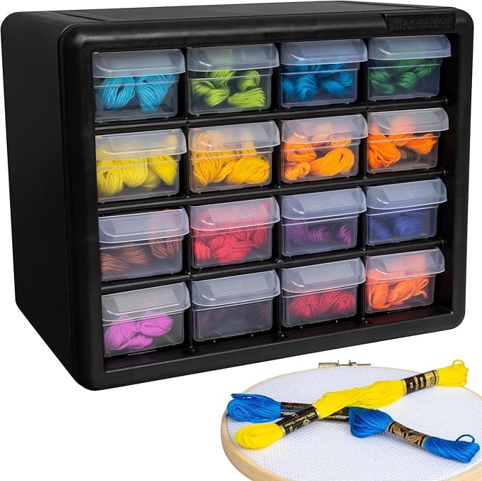 16-Drawer Plastic Drawer Storage Cabinet for Garage Organization, 10116 Black