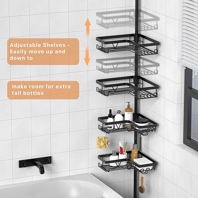 Corner Shower Caddy Tension Pole, Shower Tension Rod Organizer