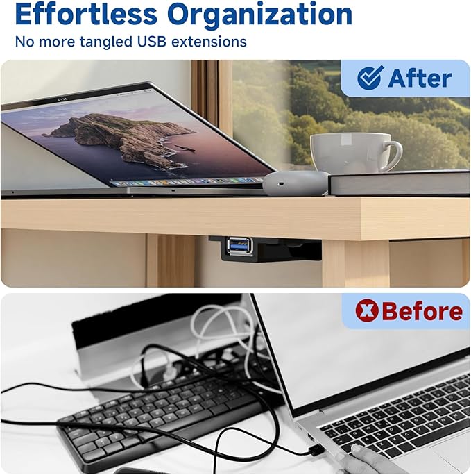 Under Desk USB Extension Cable Holder - 1PC Small Arylic Organizer for USB Extension Cord Mount Easy Access & Secure Plug, Black