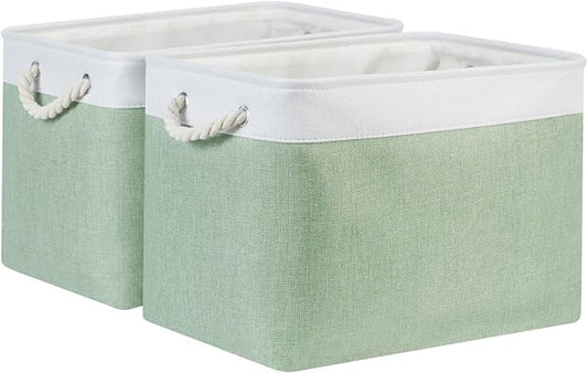 Bidtakay Baskets Fabric Closet Organizer Set of 2 Green Collapsible Storage Bins