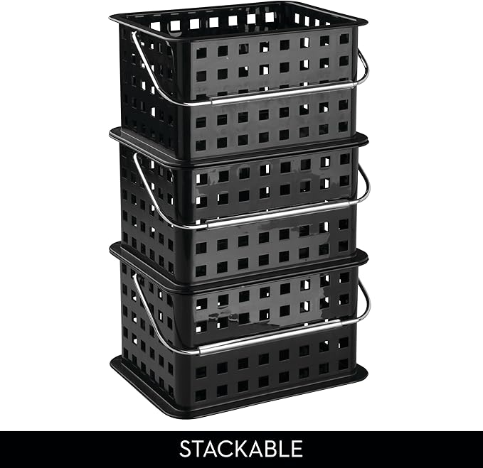 Plastic Shower Caddy Basket with Handle for Bathroom or College Dorm, Black