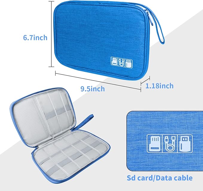 Lcsmaokin Electronics Travel Organizer,Portable Waterproof Electronic Travel Storage Bag for Small Charging Cord Storage,Charger,Small Electronics,SD Card etc,for Travel,Business - Sky Blue