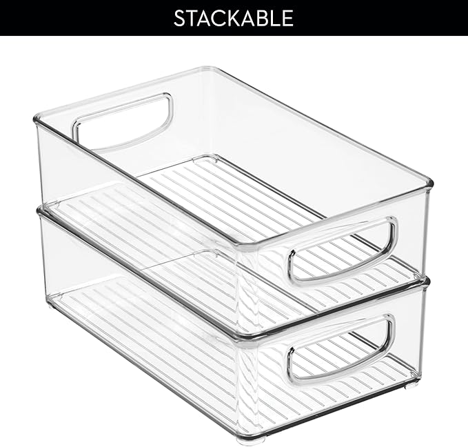 iDesign Stackable Pantry Bin with Handles for Kitchen Storage Set of 2, Clear, Made in USA