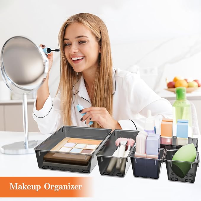 25 PCS Plastic Drawer Organizer Set, Clear Black
