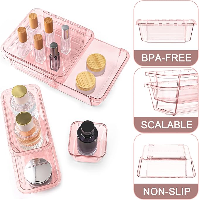 20 Pcs Clear Drawer Organizer, Adjustable Drawer Storage Box, Pink