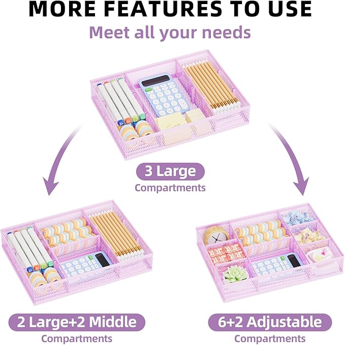 2 Pack Desk Drawer Organizer, Purple