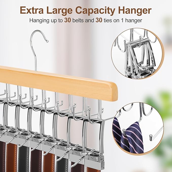 HANGER 2 Pack 2 in 1 Belt Tie Hanger for Closet Max 60 Belts with 60 Ties, CT59N