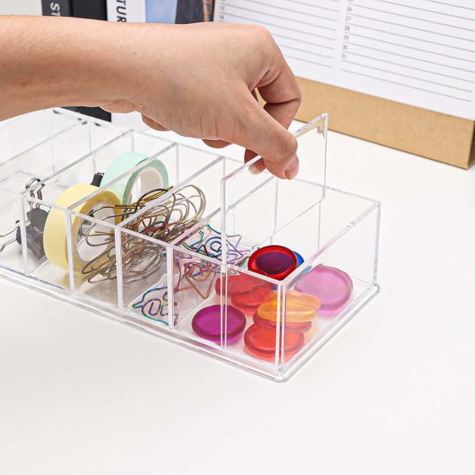 Clear Drawer Organizer 8-Section Desk Compartment Acrylic Tray Holder