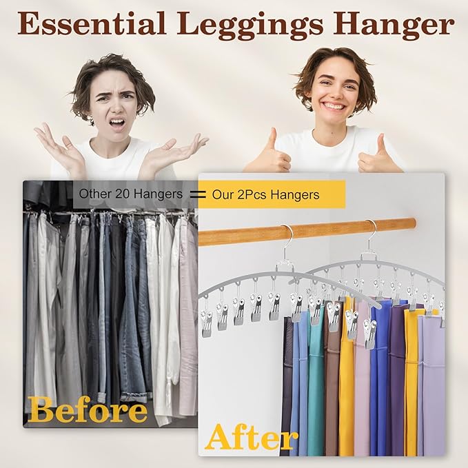 2 Pack Legging Organizer for Closet 360° Swivel, Grey