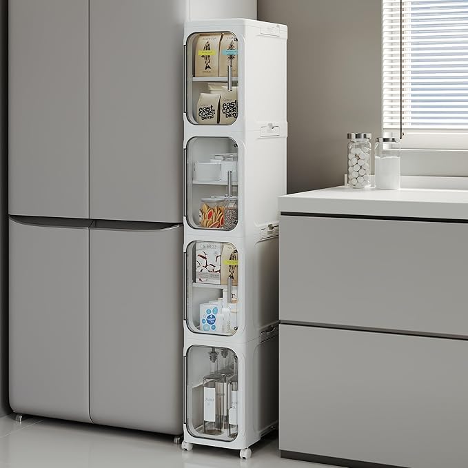4-Tier Tall Narrow Storage Cabinet, White
