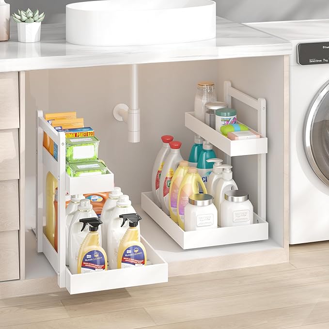 Under Sink Organizer, White, 2 Packs