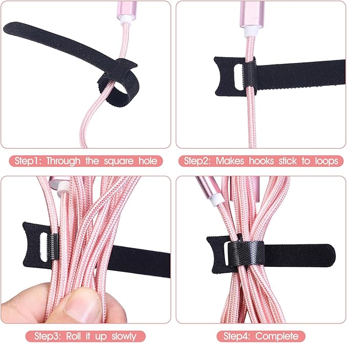 MVYC 200PCS Reusable Cable Ties Wire Ties Cord Organizer Cable Organizer Adjustable Cable Management Black 4+6+8+10 inch