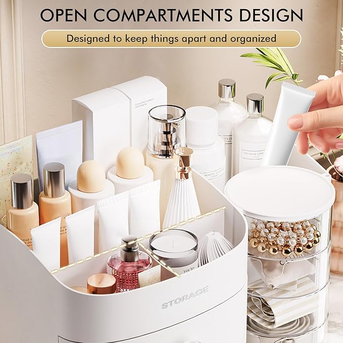 Makeup Organizer Countertop with Drawers, Make up Organizers for Vanity, White