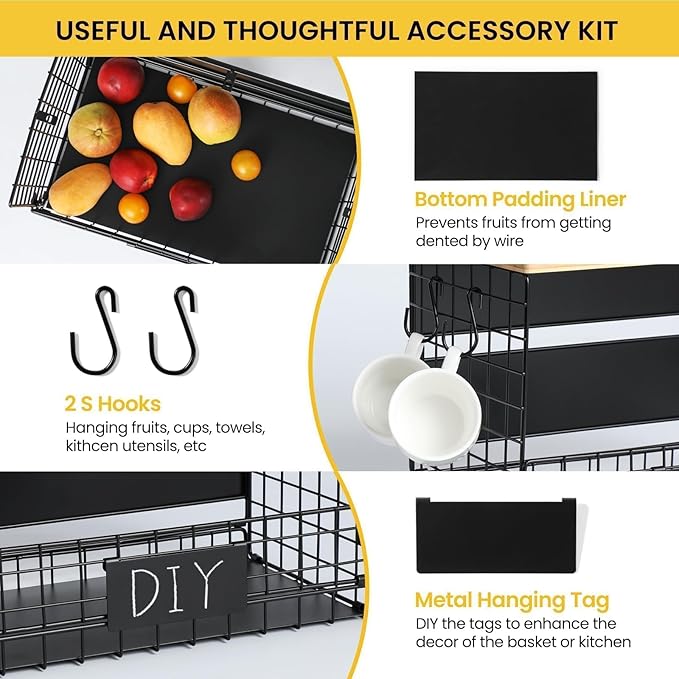 [WIDER SHELF] 1 SET Strong Magnetic Shelf Basket for Fridge with Tag & Bamboo Top, XXL Large Magnetic Spice Rack Shelves for Side of Refrigerator, Kitchen Pantry Storage Organizer for Food Fruit Veg