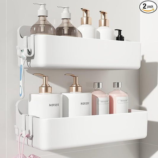 Adhesive Wall Shelf, Shower Shelves, White, 2 pieces
