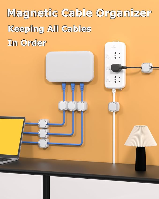 Magnetic Cable Clips, Adjustable Cord Holder Management, 9-Pack White Crystal