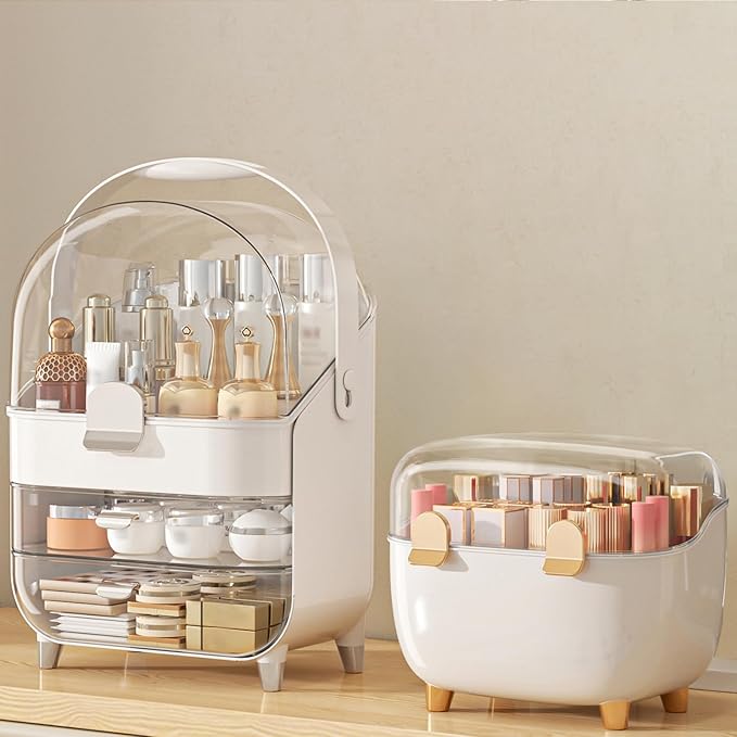 Makeup Organizer Countertop, Skincare Holder Bathroom Counter Organizer, Storage Box Cosmetic Display Cases, Teen Girl Gifts Make up Organizers (Sliver/Lipstick)