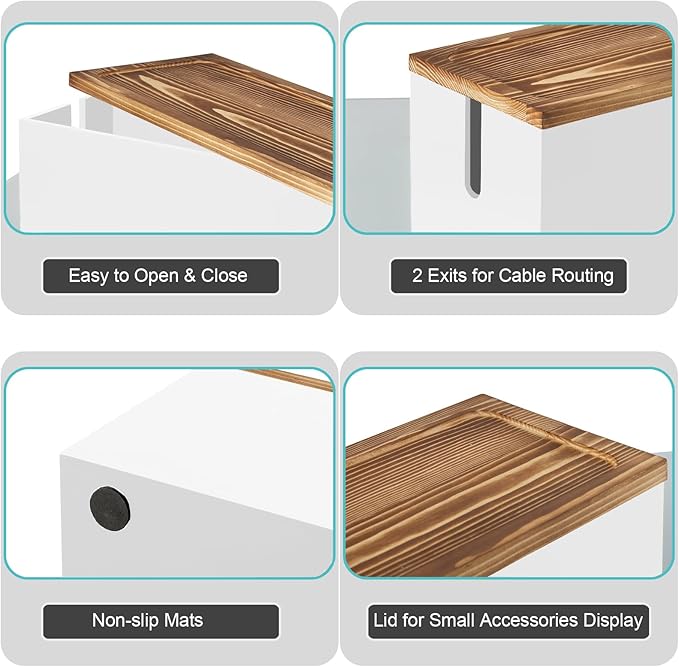 Large Cable Management Box, Wooden Cord Organizer Box for Desk, Floor, White