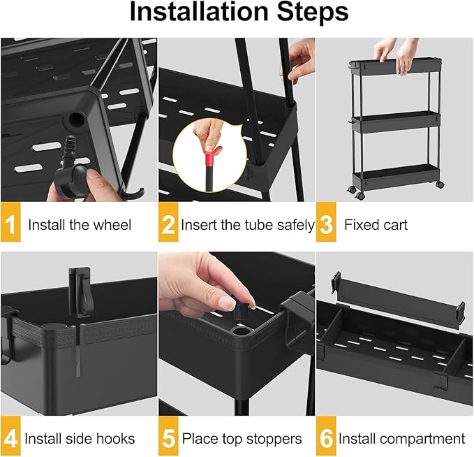 SPACELEAD 2-piece Set Slim Storage Cart 3 Tier,Bathroom Organizer Rolling Utility,Mobile Shelving Unit Slide Out for Office, Kitchen, Laundry Room & Narrow Places