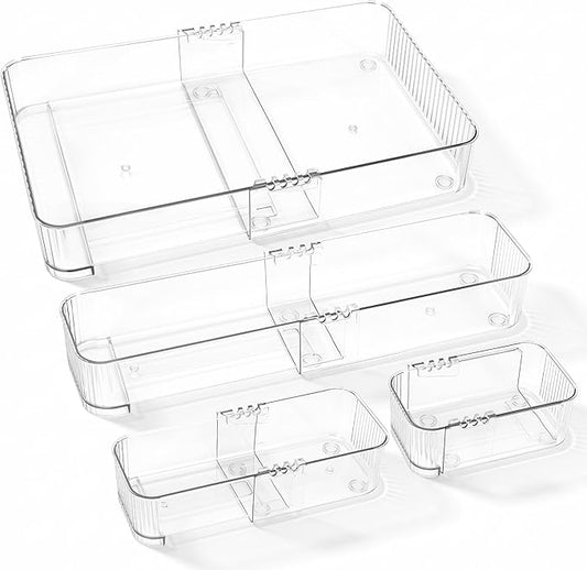 Expandable Drawer Organizer Set, Clear Adjustable Drawer Dividers
