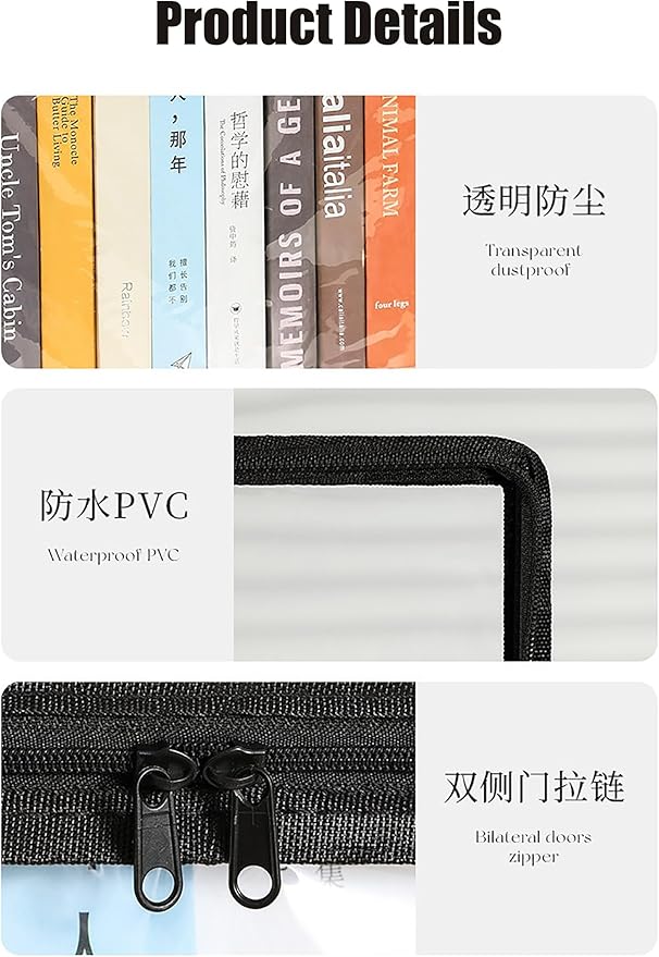 2PCS Clear Book Storage Bag Plastic Comic Books Organizer Collapsible Book Display Case with Lid and Lifting Handle suitable for books and toys,Size38x24x32cm/15x9x13inches