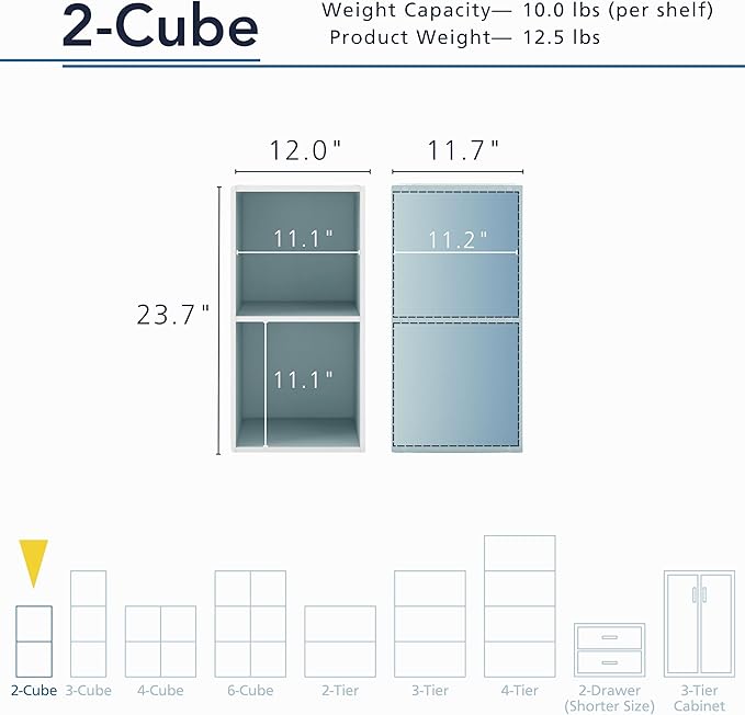 Homes, Inside + Out Apexa 2-Cube Storage Organizer Shelves, Light Blue