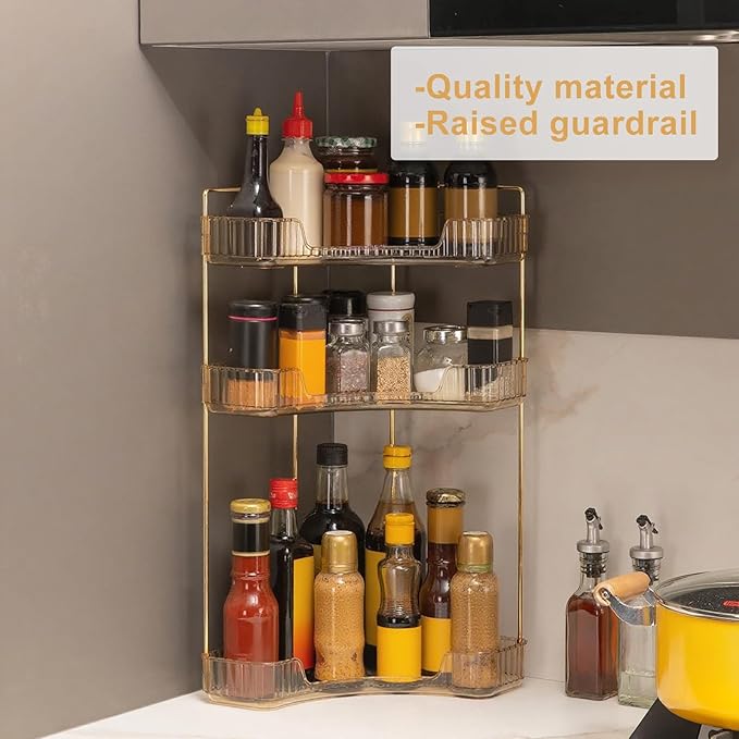 INVSSENE Corner Bathroom Countertop Organizer, Vanity Organizer Trays for Counter, Makeup Organizers, Perfume Tray, Skincare Shelf Storage Gifts for Women Girl Student (Yellow, 3 Tiers)