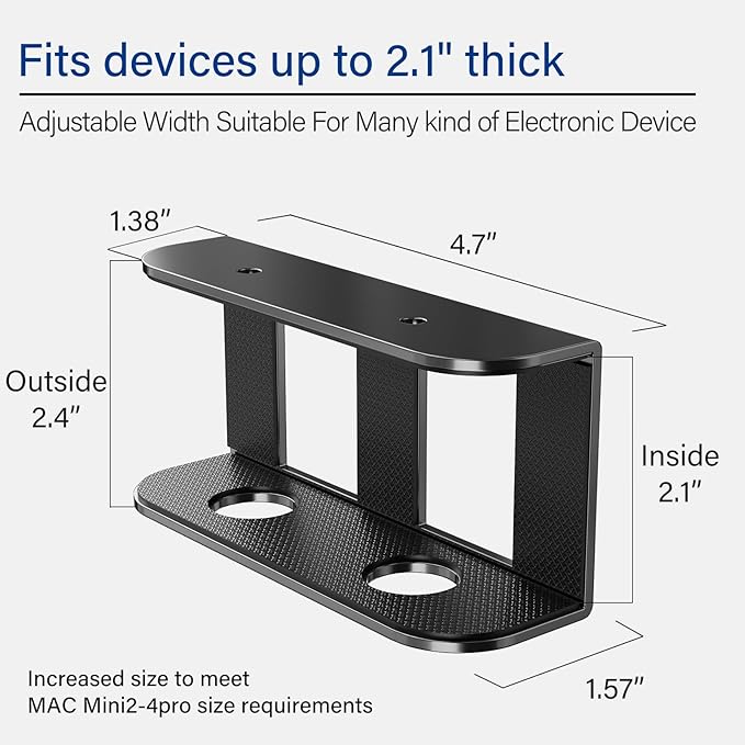 BYMECOST Under Desk Laptop Storage Mount, Metal Under Desk Device Holder, for Devices Up to 2.1" Thick, MacBook, Mini, Keyboard, Router, with Anti-Scratch Silicone (Black)